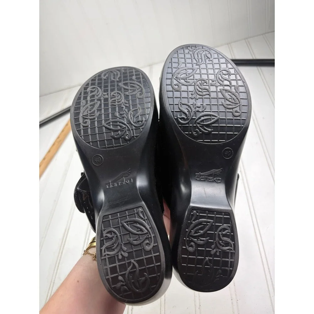 Dansko Donna Black Patent Leather Wedge Slide Sandals Women's EU 40 US 9–9.5